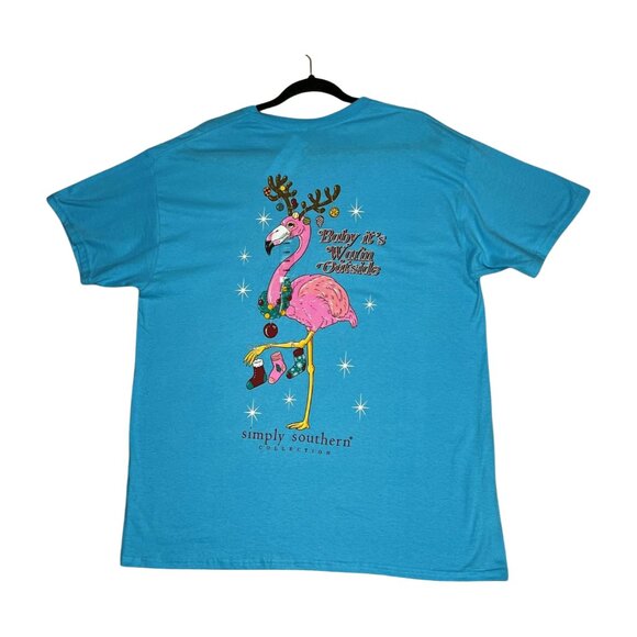 Simply Southern Tops - SIMPLY SOUTHERN Women's Flamingo Baby It's Warm Outside Short Sleeve T Sky Blue